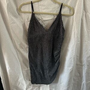 Black and Silver Striped Women's Mini Dress